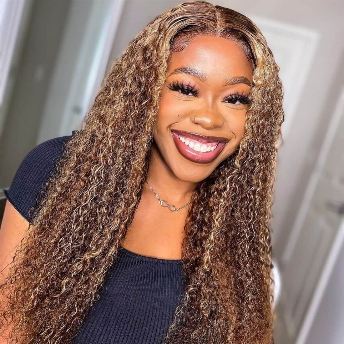 Valentine's Day Flash Sale:13x4 HD Lace Curly Hair Honey Blond Highlights Wig, 48hrs Only