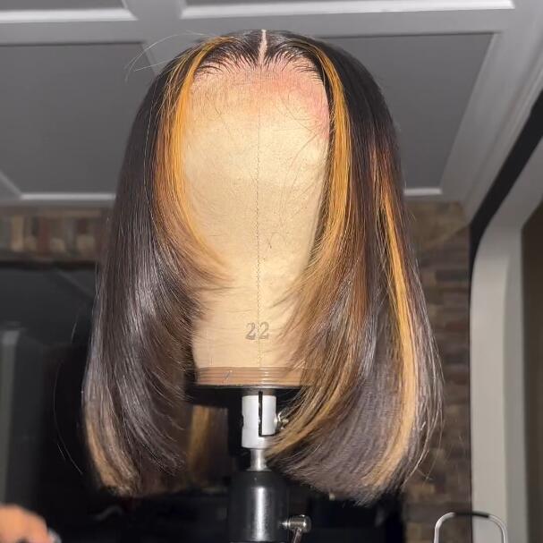 24 Hours Shipping Layer Cut Glueless Wigs Ombre Highlight Straight Bob Human Hair Wigs 13x4 Lace Front Wigs