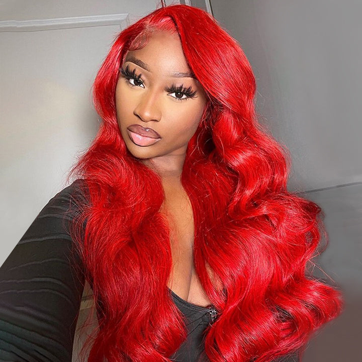 Red Body Wave HD Lace Front Wig Colored Glueless Pre Plucked Nature Hairline Human Hair Wigs