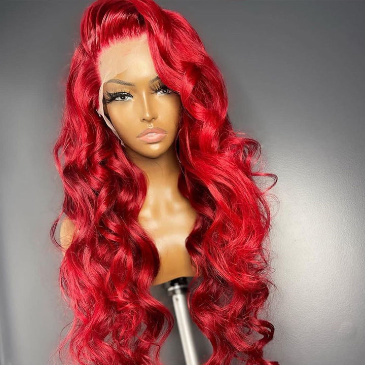 Red Body Wave HD Lace Front Wig Colored Glueless Pre Plucked Nature Hairline Human Hair Wigs
