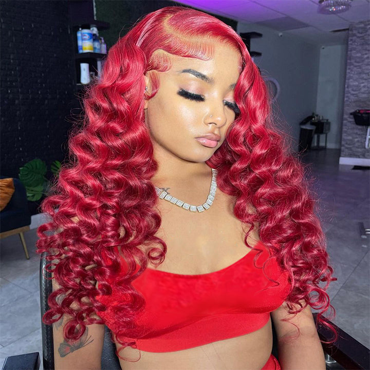 Tax Return Sale Red Loose Deep Wave Lace Front Wig Colored HD Transparent Lace Human Hair Wigs