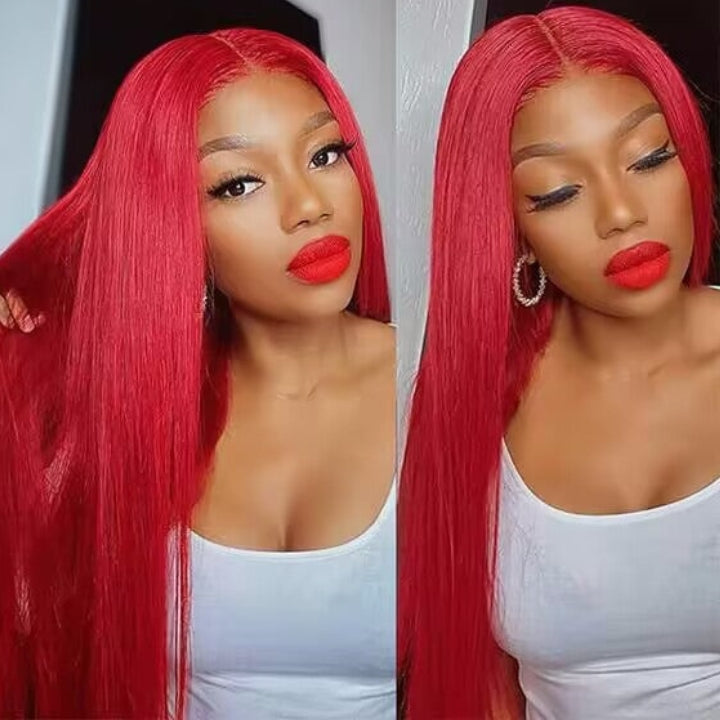 Red Straight 4x4/13x4 Lace Front Wig Colored HD Transparent Lace Human Hair Wigs-Geeta Hair