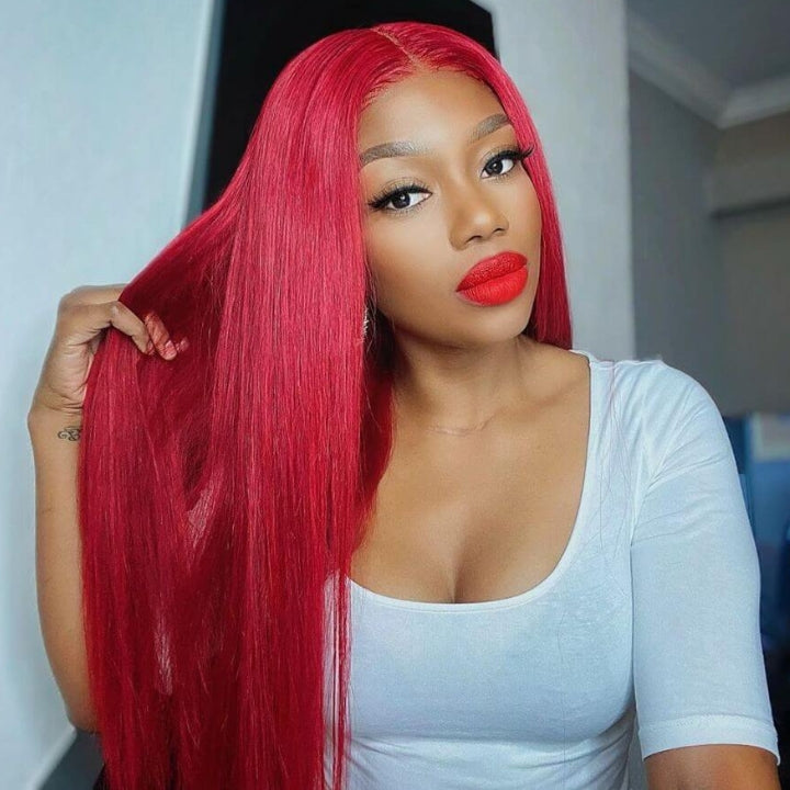 Red Straight 4x4/13x4 Lace Front Wig Colored HD Transparent Lace Human Hair Wigs-Geeta Hair