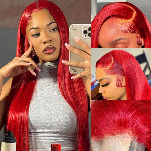 Red Straight 4x4/13x4 Lace Front Wig Colored HD Transparent Lace Human Hair Wigs-Geeta Hair