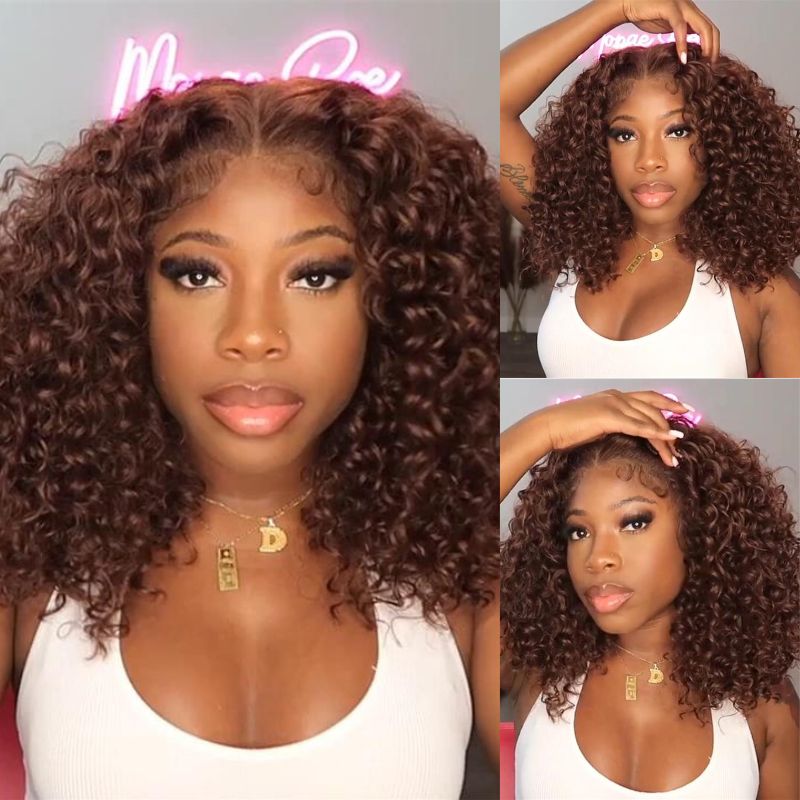 Reddish Brown 5X5 HD Lace Closure Deep Curly Bob Wig Glueless Curly Red Wine Invisible Lace Human Hair Bob Wigs