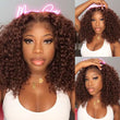 Reddish Brown 5X5 HD Lace Closure Deep Curly Bob Wig Glueless Curly Red Wine Invisible Lace Human Hair Bob Wigs