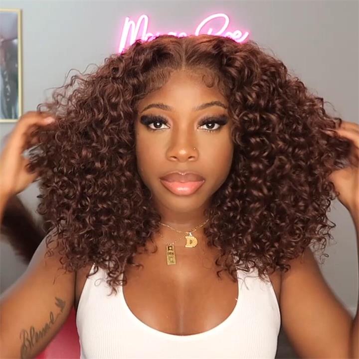 Reddish Brown 5X5 HD Lace Closure Deep Curly Bob Wig Glueless Curly Red Wine Invisible Lace Human Hair Bob Wigs
