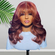 Body Wave Copper 13x4 Lace Front Bombshell Curls Light Layers Wispy Curtain Bangs Human Hair Bob Wigs-Geeta Hair