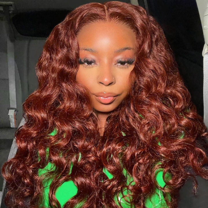 Reddish Brown Body Wave Undetectable HD Lace Front Wig Dark Auburn Pre Plucked with Baby Hair Wigs