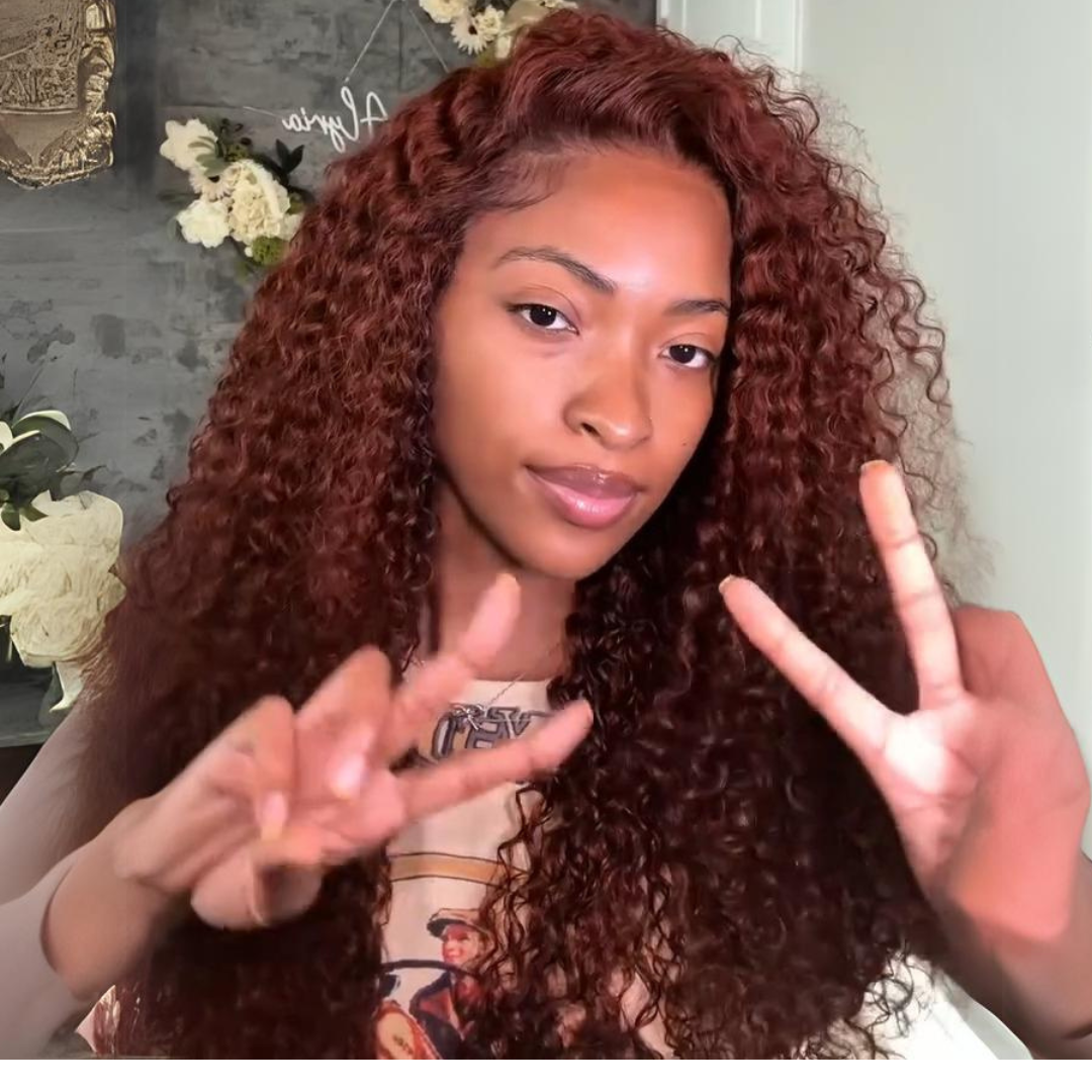 Reddish Brown Curly 13x4 Lace Front Wig Copper Red Glueless Human Hair Wig 250% Density