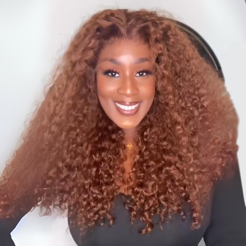 Reddish Brown Curly Human Hair Wigs 250% Density Glueless 13x4 Lace Front Curly Human Hair Wigs