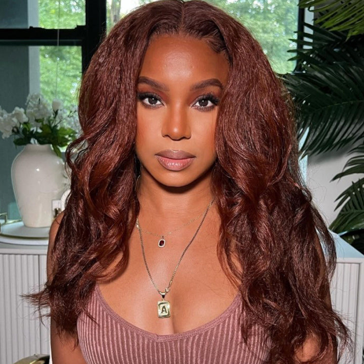 Reddish Brown 13x4/4x4 HD Transparent Lace Wig Kinky Straight Auburn Glueless Human Hair Wigs