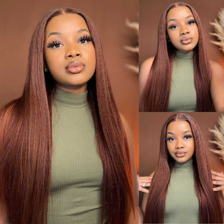 Over $101 Save $100: Reddish Brown Straight 13x4 Lace Front Wigs - Christmas Flash Sale