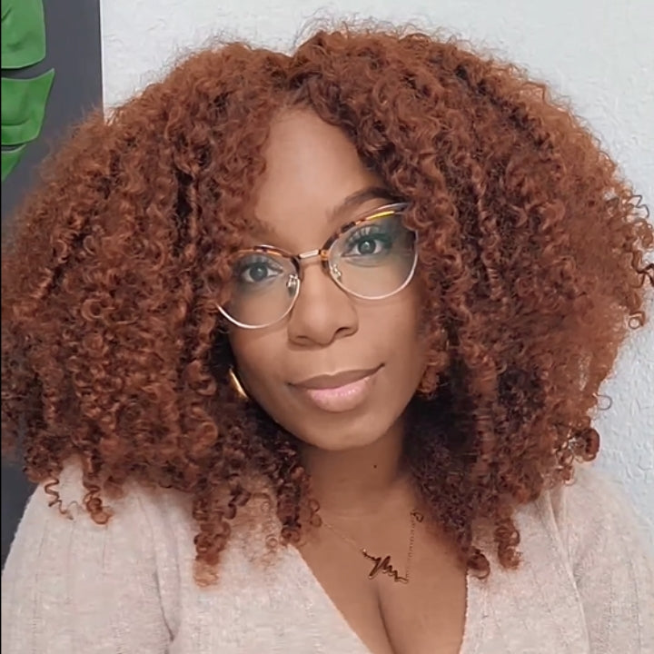 Wear&Go Reddish Brown Glueless Kinky Curly 5x5 HD Lace Wig Easy to Wear Pre Cut Lace Human Hair Wigs-Geeta Hair