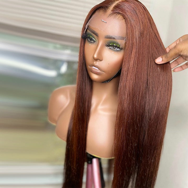 Reddish Brown 13x4/4x4 HD Transparent Lace Wig Straight Auburn Glueless Human Hair Wigs