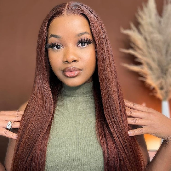 Over $101 Save $100: Reddish Brown Straight 13x4 Lace Front Wigs - Christmas Flash Sale