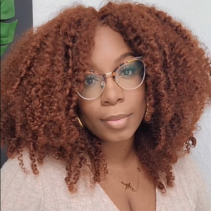 Wear&Go Reddish Brown Glueless Kinky Curly 5x5 HD Lace Wig Easy to Wear Pre Cut Lace Human Hair Wigs-Geeta Hair