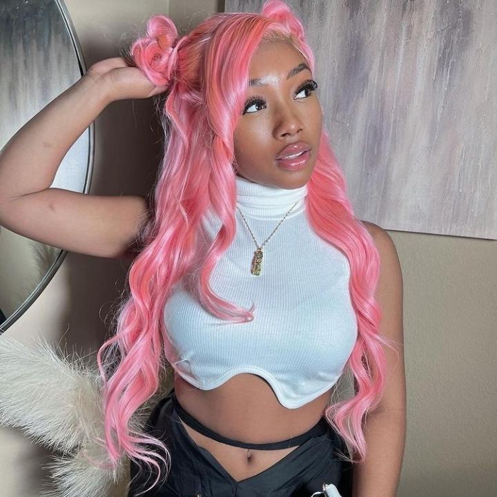 Funky Colored Wigs | Salmon Pink Color Straight/Body Wave Transparent Lace Front Color Wig Human Hair Wigs Stylish Young Cute Hairstyle 180% Density-GeetaHair