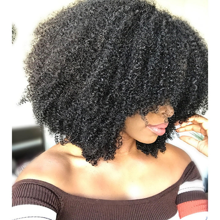 Short Kinky Curly Wigs for Black Women Black Curly Lace Front Wigs Human Hair Pre Plucked 180% Density - Geeta Hair