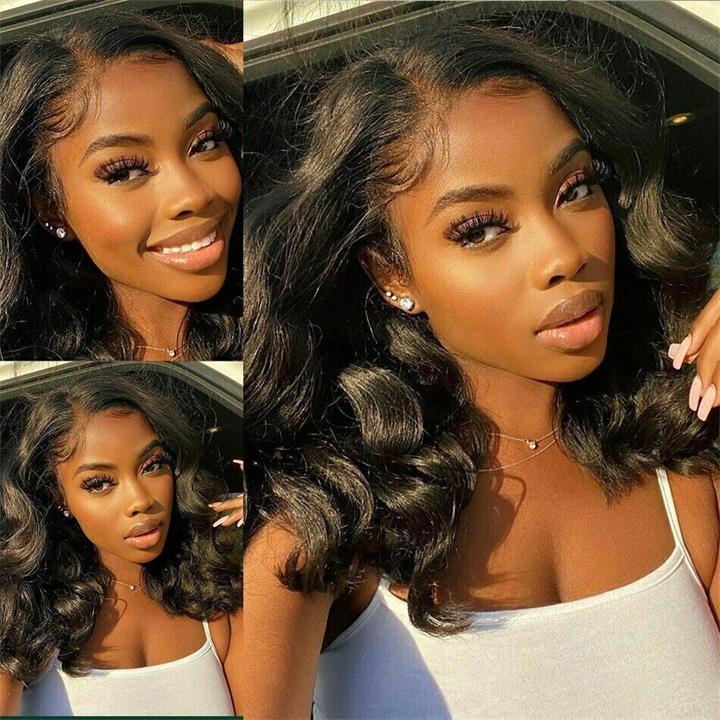 Short Wigs Body Wave Hair Glueless Lace Front Wigs 100% Real Human Hair Bob Wig 180%/250% Density-Geetahair