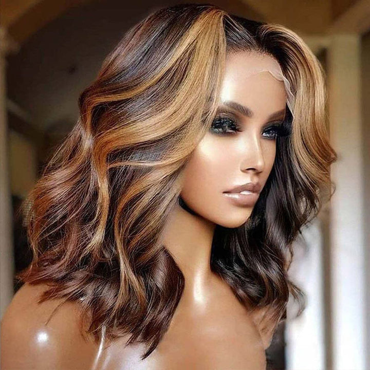 Honey Blonde Short Bob Wigs Body Wave Hair Highlight Wig 13x4 Lace Front 4x4 Lace Closure 5x5 Closure Human Hair Wig Pre Plucked Hairline-Geetahair