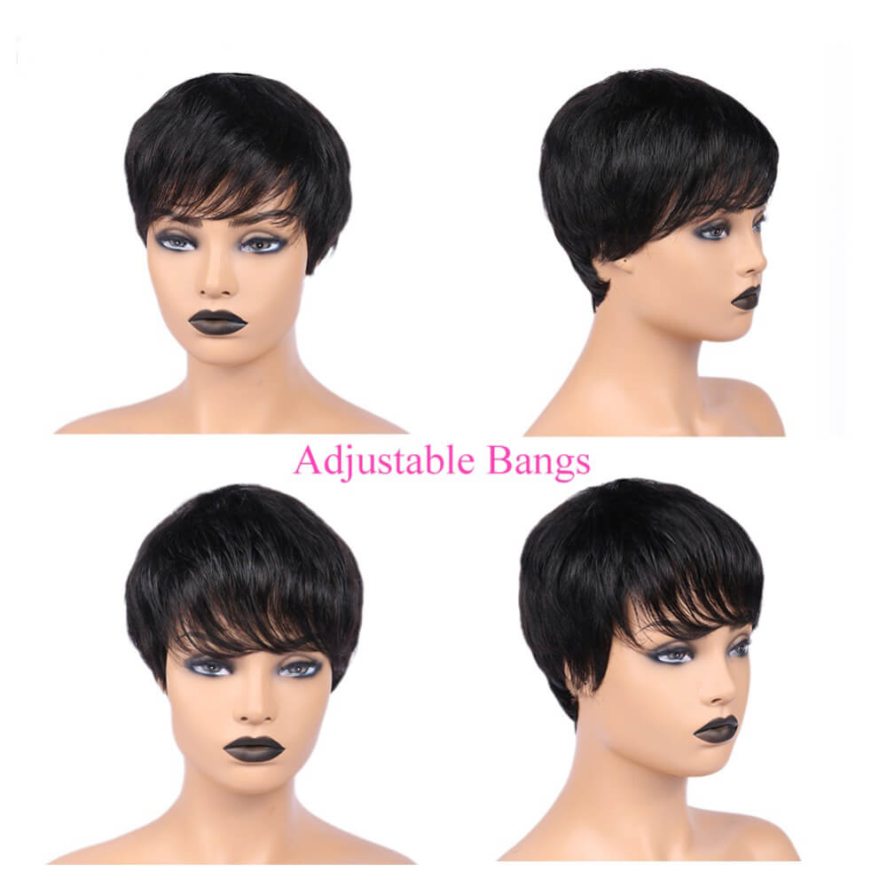 Short Pixie Cut Wig Straight Hair With Bangs 100% Human Virgin Hair Wig -Geetahair