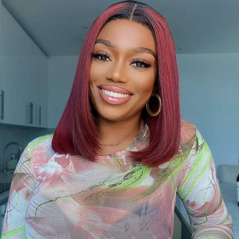 Short Straight Hair 1b/99j Colored Bob Wig Human Hair Lace Front Wigs-GeetaHair