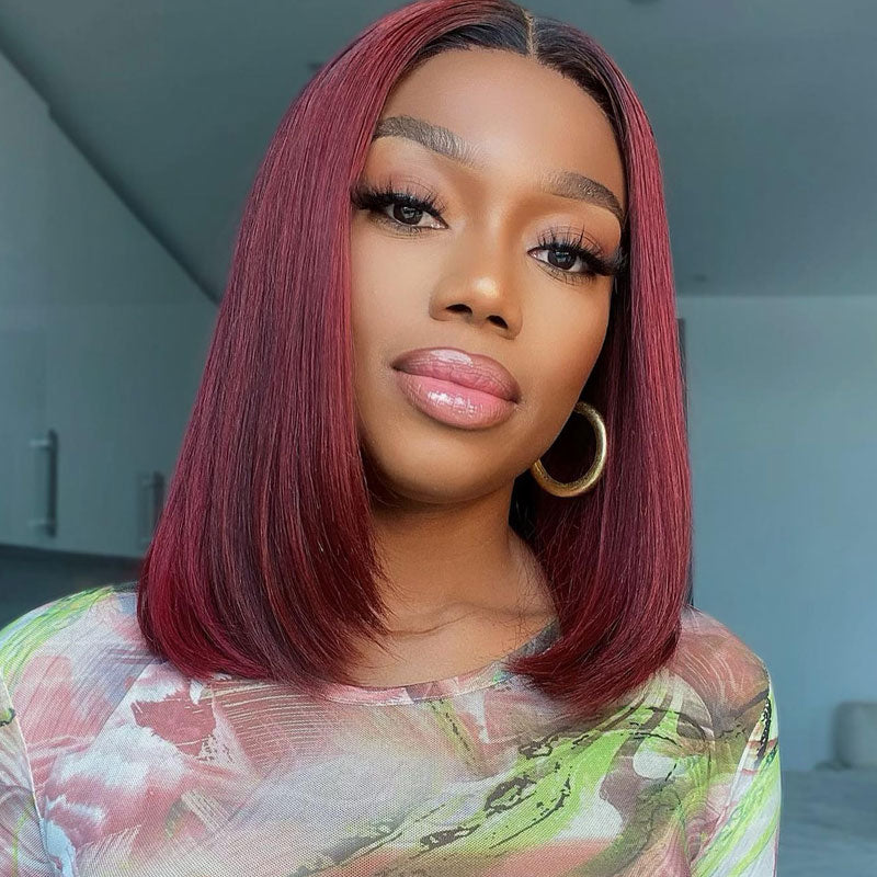 Short Straight Hair 1b/99j Colored Bob Wig Human Hair Lace Front Wigs-GeetaHair