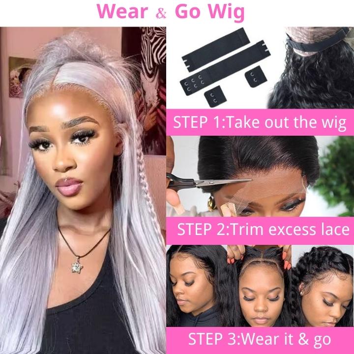 Silver Straight HD Transparent Lace Front Wig Gray Human Hair Wigs Pre Plucked With Baby Hair