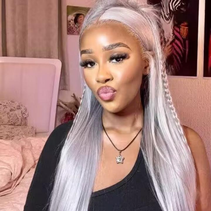 Silver Straight HD Transparent Lace Front Wig Gray Human Hair Wigs Pre Plucked With Baby Hair