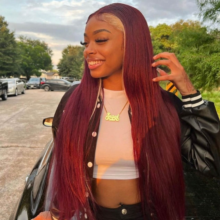 Buy 1 Get 1 Free: 200% Density 99j/#613 Skunk Stripe 13x4 Lace Front Wig - Flash Sale