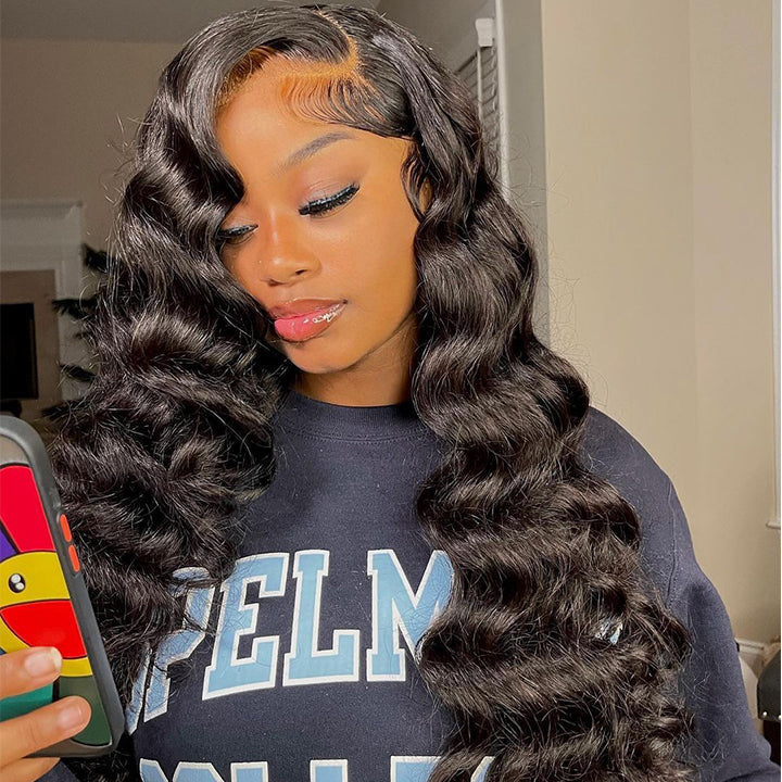 Highlight Loose Deep Wave Lace Front Wig Skunk Stripe Colored Human Hair Wigs