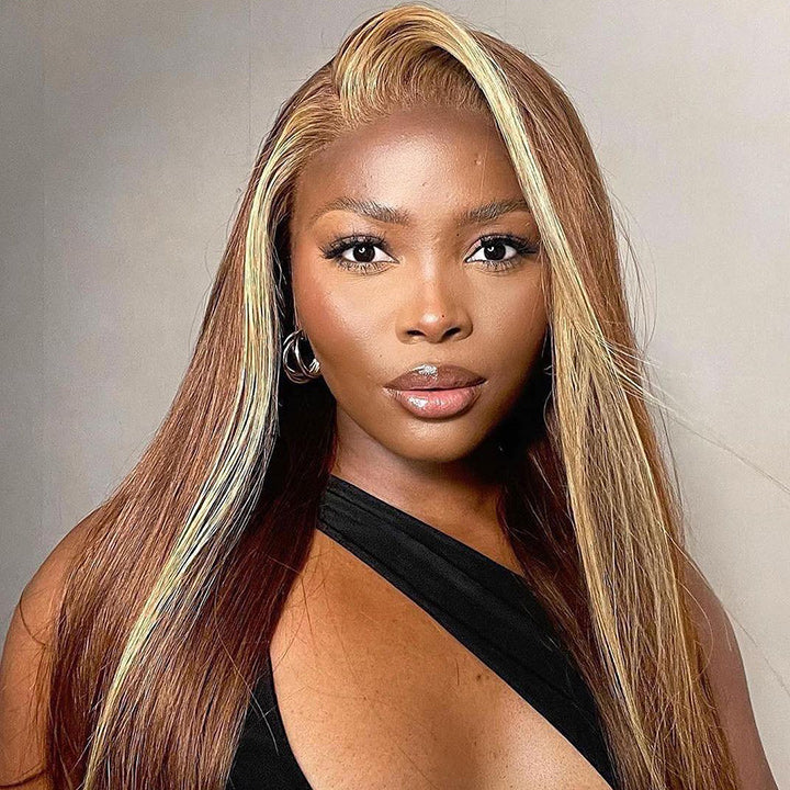 Skunk Stripe Highlight Blonde Lace Frontal Wig Colored Straight HD Lace Human Hair Wigs