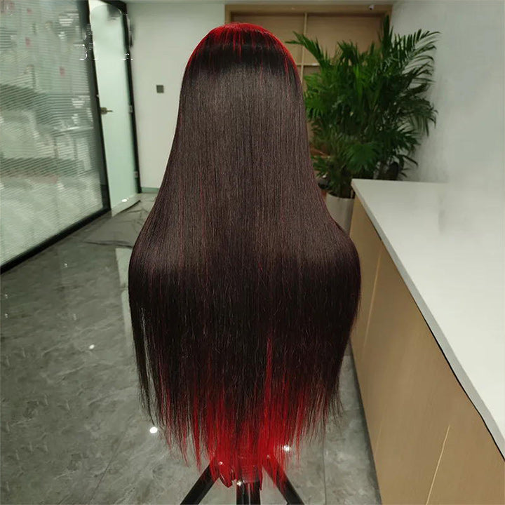 Sparkle Red Roots Long Straight Front Lace Wigs Colored Bone Straight Human Hair Wigs