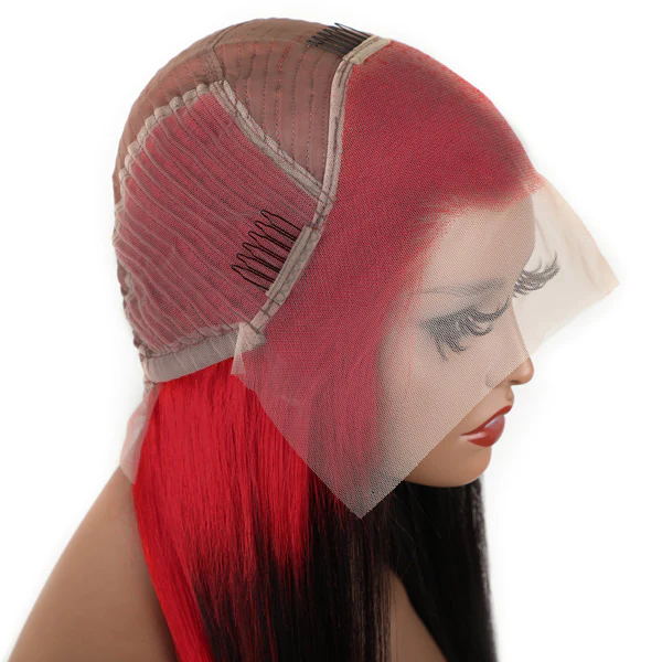 Sparkle Red Roots Long Straight Front Lace Wigs Colored Bone Straight Human Hair Wigs