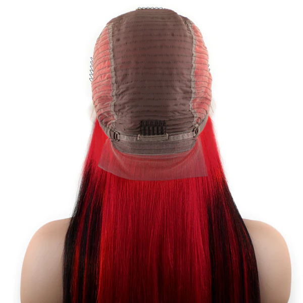 Sparkle Red Roots Long Straight Front Lace Wigs Colored Bone Straight Human Hair Wigs