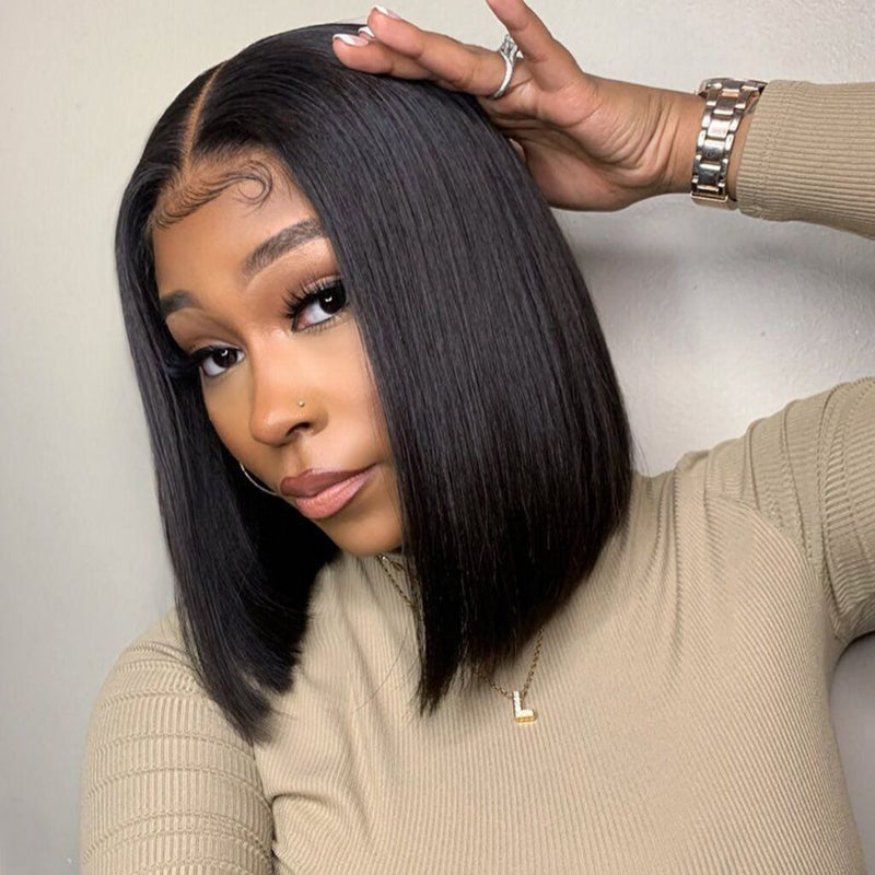 Short Straight Hair Bob Wig Pre Plucked 4x4 HD Lace Closure Human Hair Bob Wigs-Geeta Hair