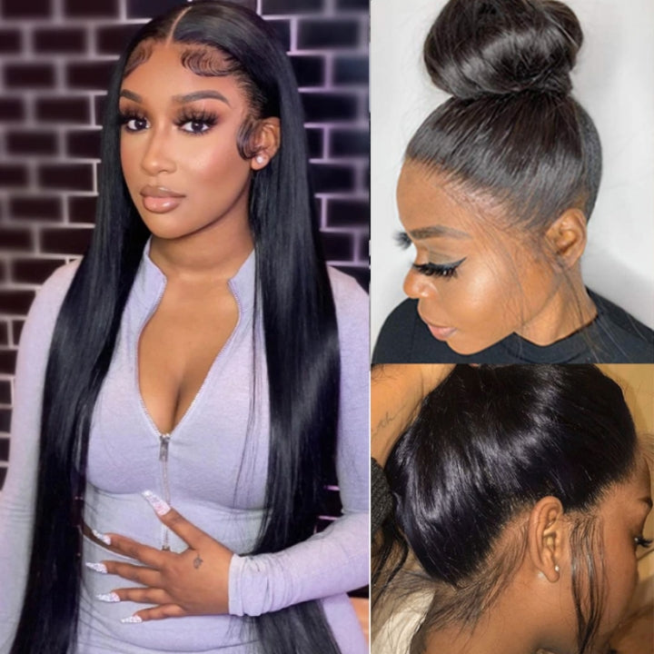 Straight Hair 360 Lace Frontal Wigs Pre Plucked With Baby Hair 100% Virgin Human Hair Wigs Near Me-GeetaHair