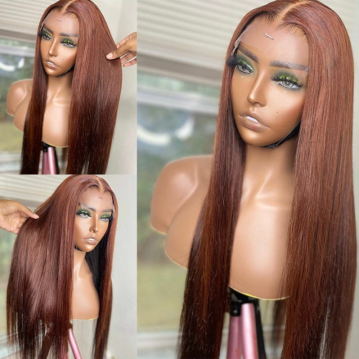 Reddish Brown 13x4/4x4 HD Transparent Lace Wig Straight Auburn Glueless Human Hair Wigs