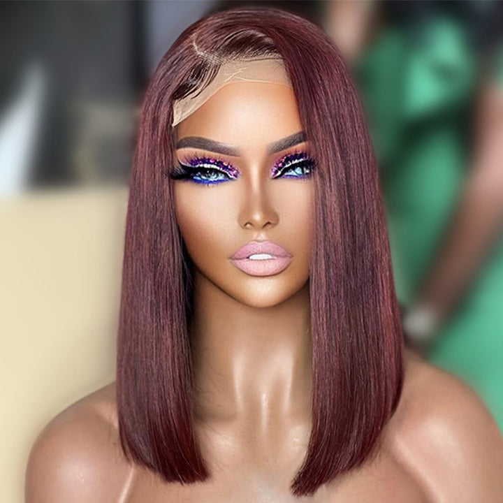 Straight Reddish Brown Bob Wig Colored HD Transparent Short Human Hair Wigs