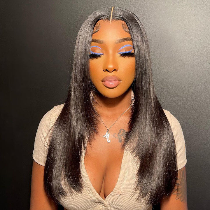 13x4/4x4 Hd Transparent Straight Layered Wig Pre Plucked Natural Hairline Human Hair Wigs