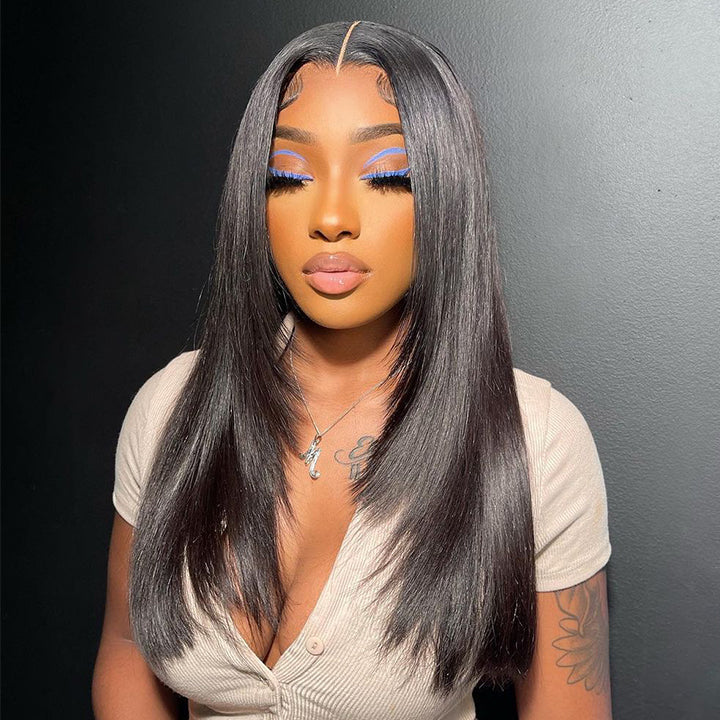 13x4/4x4 Hd Transparent Straight Layered Wig Pre Plucked Natural Hairline Human Hair Wigs