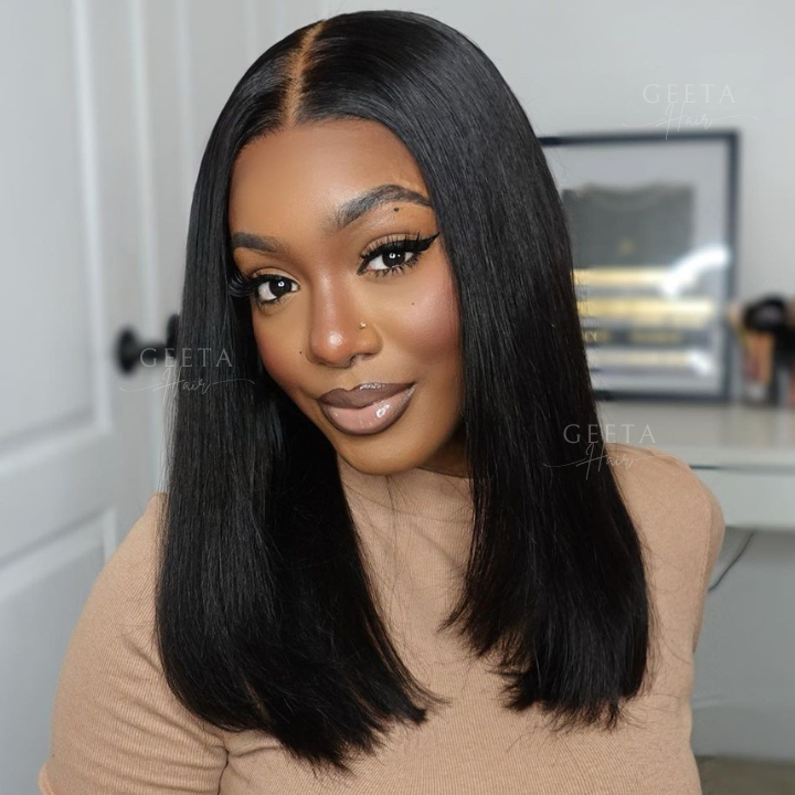 Straight Pre Plucked 4x4/13x4 HD Lace Shoulder Length Human Hair Bob Wigs-Geeta Hair