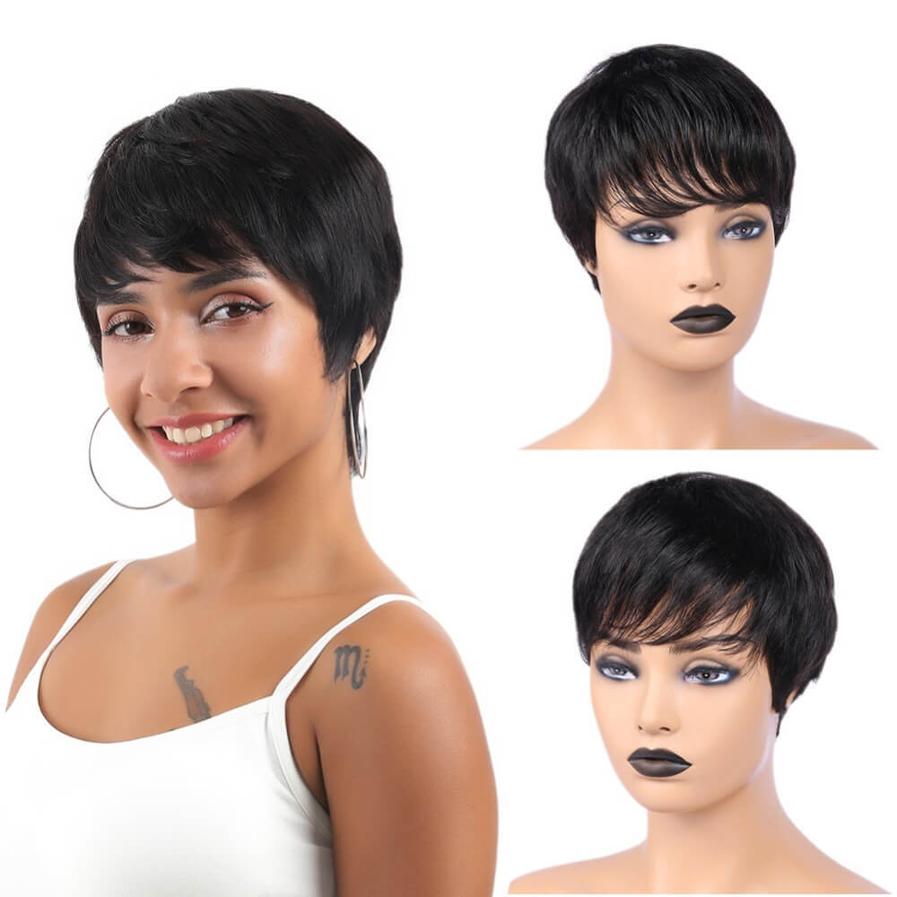 Short Pixie Cut Wig Straight Hair With Bangs 100% Human Virgin Hair Wig -Geetahair