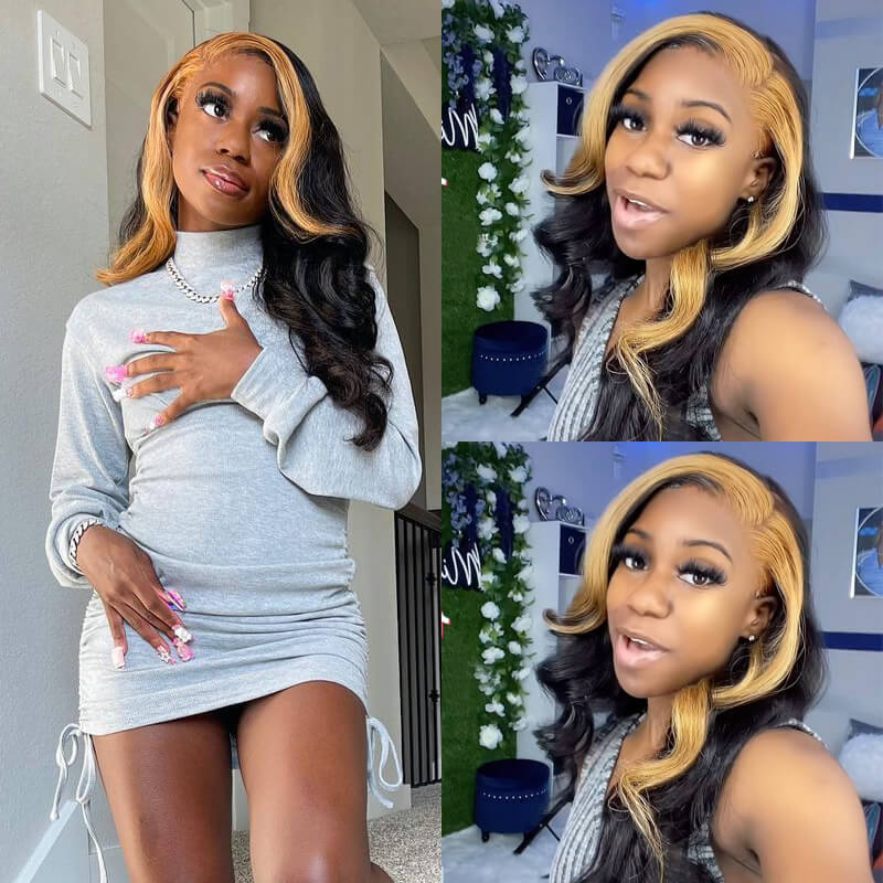 Skunk Stripe Wig Body Wave Hair Highlight TL27 Ombre Color 13x4 HD Lace Front Wig 100% Virgin Human Hair Wig-Geeta Hair