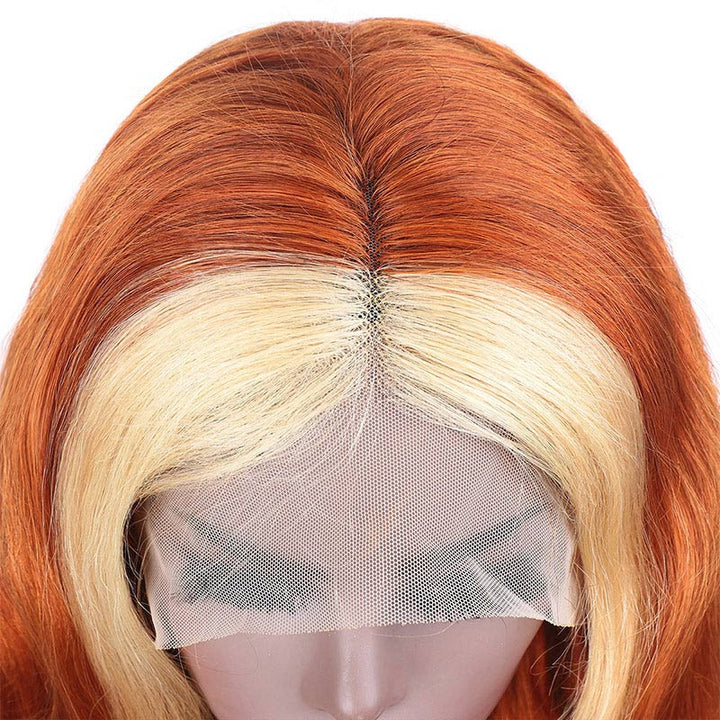 Tax Return Sale Ginger Color With #613 Blonde Streaks Skunk Stripe Wig Straight Hair Colored Wig Tranparent Lace Frontal 100% Virgin Human Hair Wig-Geeta Hair