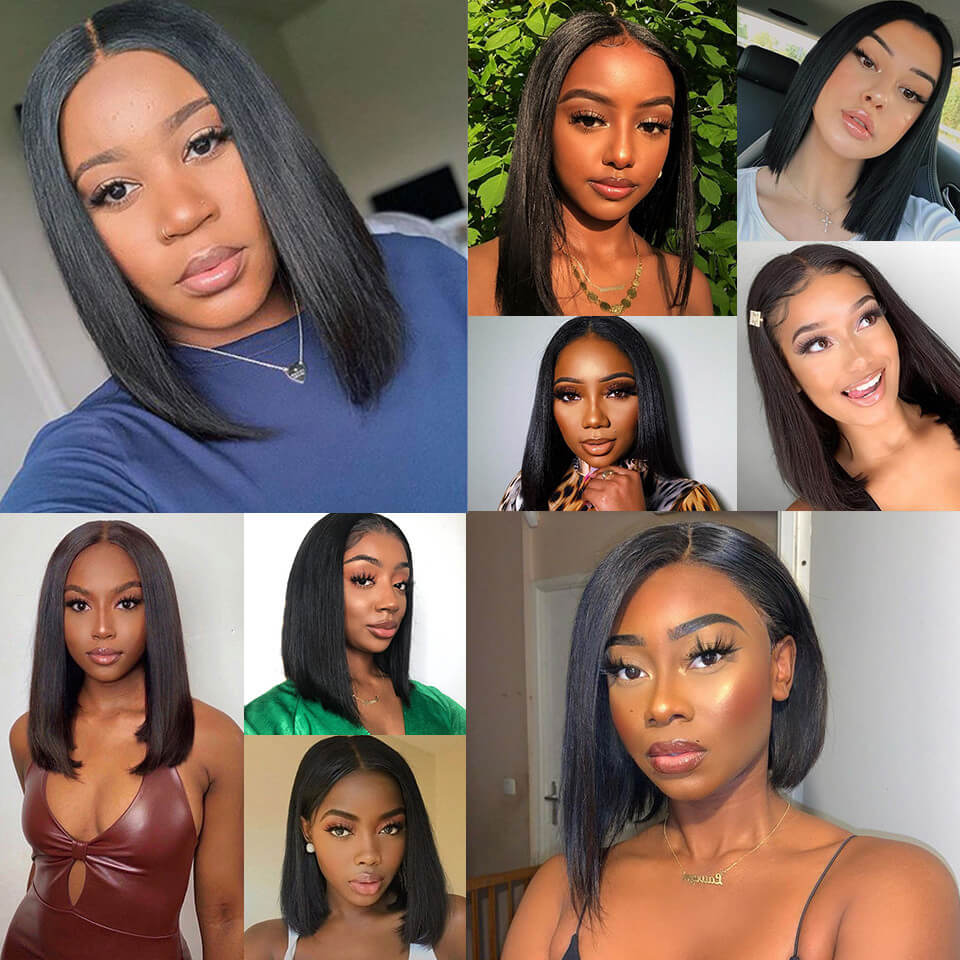 Short Straight Bob Wig T Part Lace Front Wig Virgin Human Hair 150% Density-Geeta Hair