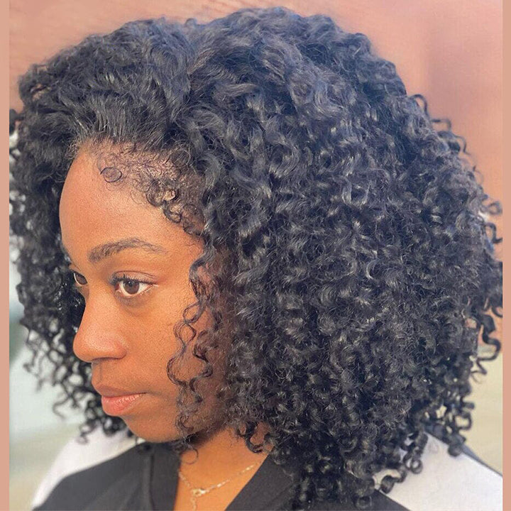 Type 4C Natural Edges Glueless Curly 13x4 Lace Human Hair Bob Wigs With Handmade Kinky Baby Hairline-Geeta Hair