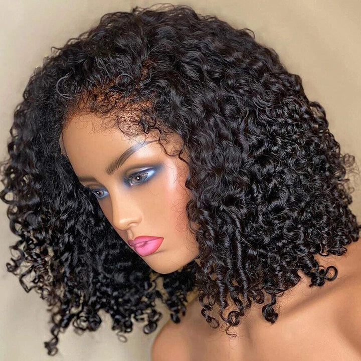 Type 4C Natural Edges Glueless Curly 13x4 Lace Human Hair Bob Wigs With Handmade Kinky Baby Hairline-Geeta Hair