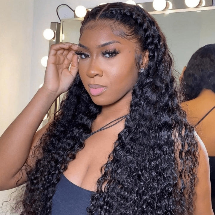 Type 4C Natural Edges Water Wave Free Parting 13x4 Invisible Lace Front Wig With Kinky Baby Hairline-Geeta Hair